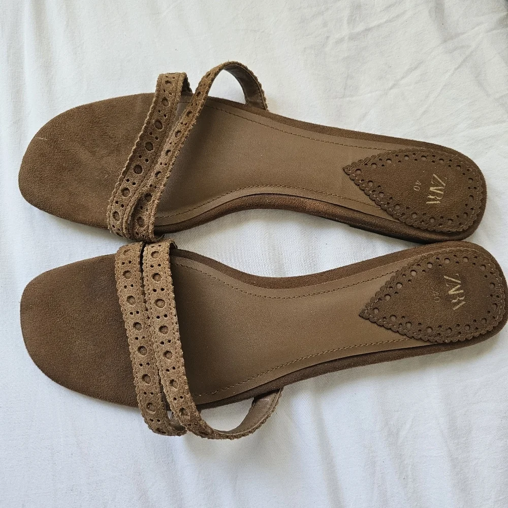 Zara Tan Braided Sandals Slip-On Style USED ONCE . - Picture 2 of 8